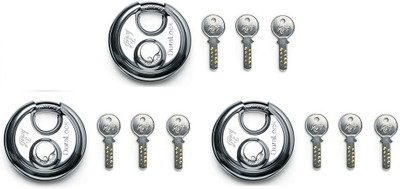 

Godrej (DISC PAD-LOCKS) DURA SHUTTER LOCK 70MM (3 KEYS ) PACK OF 3 Padlock(Silver)