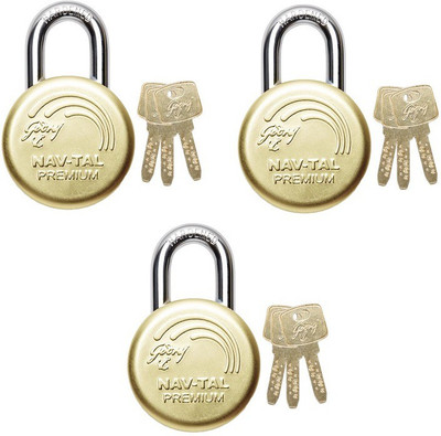 

Godrej NAVTAL PREMIUM DELUXE HARDENED LOCK (3 KEYS) PACK OF 3 Padlock(GOLDEN)
