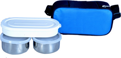 

Homekitchen99 Dhoom 3 Tiffin With Cover 3 Containers Lunch Box(750 ml), Beige;steel