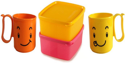 

Tupperware Mood Mug 4 Containers Lunch Box(2000 ml), Multicolor