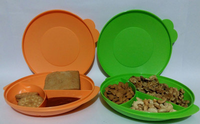 

Tupperware divided dish 2 Containers Lunch Box(500 ml), Green;orange