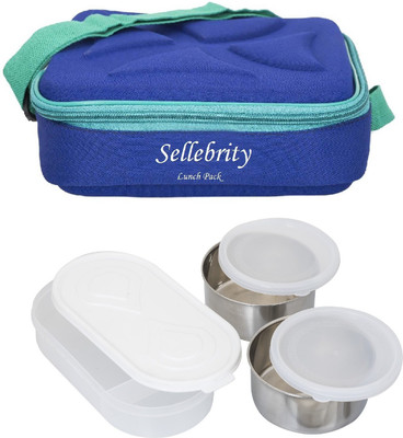 

Sellebrity Square Blue Perfect 3 Containers Lunch Box(650 ml), Multicolor