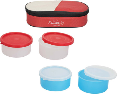 

Sellebrity Combo Rectangle Red 4 Containers Lunch Box(800 ml), Multicolor