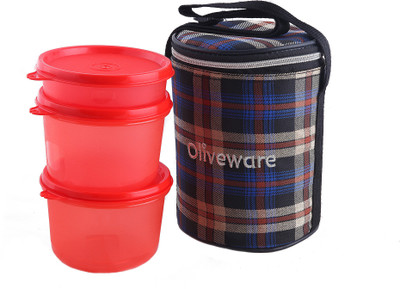 

Oliveware LB39Chkred 3 Containers Lunch Box(1190 ml), Multicolor
