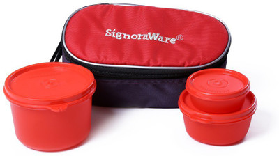 

Signoraware 553 Rainbow 3 Containers Lunch Box(700 ml), Red