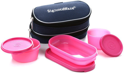 

Signoraware 532 Double Decker 3 Containers Lunch Box(530 ml), Pink