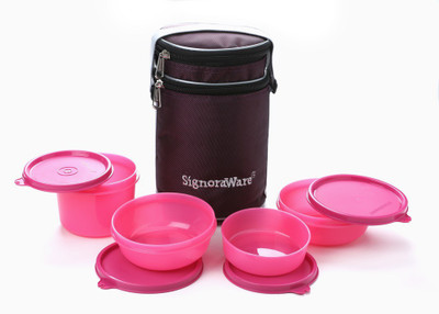 

Signoraware 534 Perfect Lunch Box (With Bag) 4 Containers Lunch Box(1470 ml), Pink