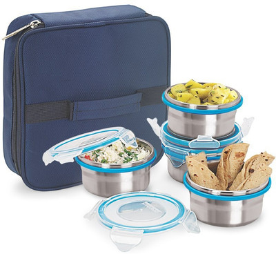 Steel Lock TIFFIN 1241 4 Containers Lunch Box, Blue;silver