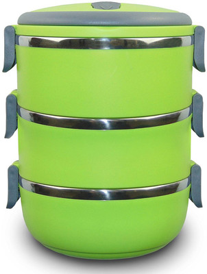 Mood of Wood Three Layer Tiffin Box 3 Containers Lunch Box(2100 ml), Green