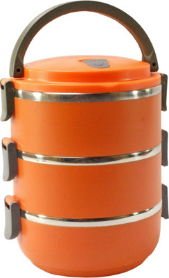 

SJ Thermos Insulated Hot 3 Containers Lunch Box(850 ml), Deep orange