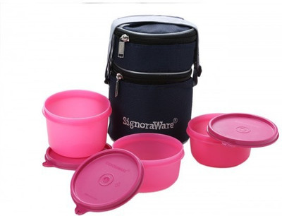 Signoraware Officer - Pink (1070ml) 3 Containers Lunch Box(1070 ml)