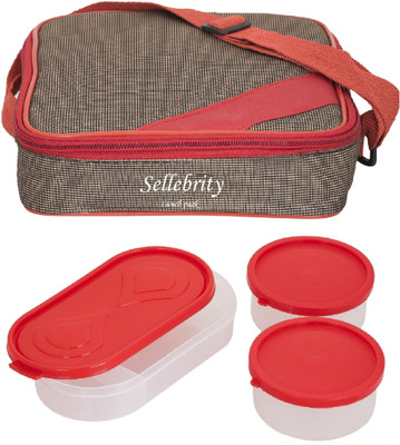 

Sellebrity Best Metro Red Brown 3 Containers Lunch Box(650 ml), Multicolor