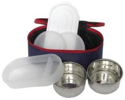 

Jagdamba 4pc Lunch Pack 3 Containers Lunch Box(650 ml), Blue;red