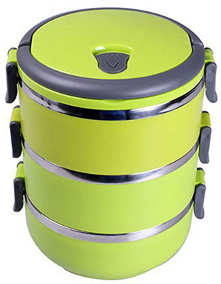 

Plastron Triple Layer Lunch Box (Green) - 1 L Plastic, Steel Grocery Container(Green)