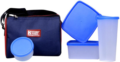 

Kitchen Kraft Transparent Blue 4 Containers Lunch Box(1000 ml), Multicolor
