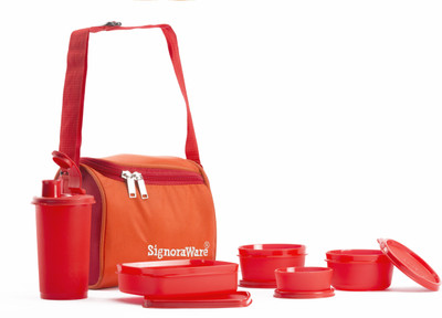 

Signoraware Best Lunch (Spicy) lunch with Bag 5 Containers Lunch Box(1120 ml), Red