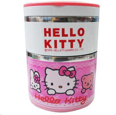 

Imported Hello Kitty Stainless Steel Vacuum 2 Containers Lunch Box(930 ml), Pink & white