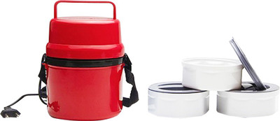 

Jazam Power Plus Electra Plastic Microwaveable 3 Containers Lunch Box(1200 ml), Red
