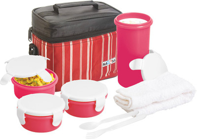 Nayasa Microfresh Toasty Red 4 Containers Lunch Box(500 ml)