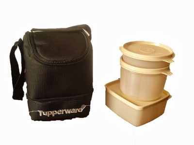 

Tupperware Trendy 3 Containers Lunch Box(1100 ml), Beige;black