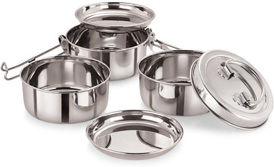 Neelam Stainless Steel Tiffin Plate, 9x3 3 Containers Lunch Box(1800 ml), Silver
