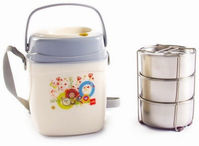 

Cello World Relish3 3 Containers Lunch Box, Cream;grey
