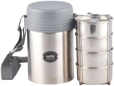 

Cello World STEEL KING 4 4 Containers Lunch Box(1200 ml), Grey;silver