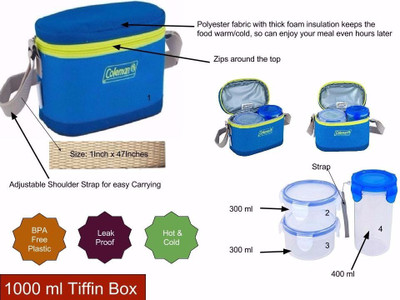 

Coleman Tiffin 1000 . 3 Containers Lunch Box(1000 ml), Blue