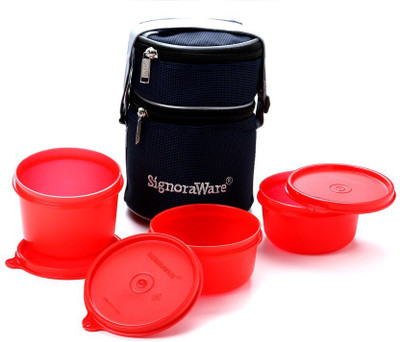 Signoraware 538 Officers 3 Containers Lunch Box(1070 ml), Red