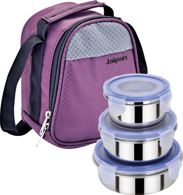 

Jaipan JP-1234 3 Containers Lunch Box, Black;grey;maroon