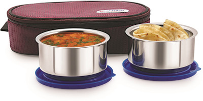 

Warmeo Nutri Warm Insulated Lunch Pack 2 Containers Lunch Box(440 ml), Silver;blue