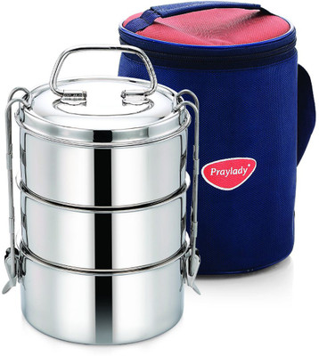

Praylady Hot n Cold24 3 Containers Lunch Box(1200 ml), Silver