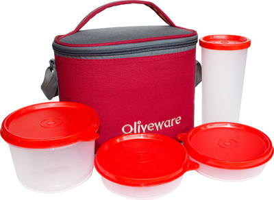 

Oliveware LB54Red 4 Containers Lunch Box(1355 ml), Multicolor
