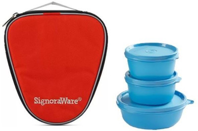 

Signoraware Sleek Lunch with Bag 3 Containers Lunch Box(700 ml), Blue