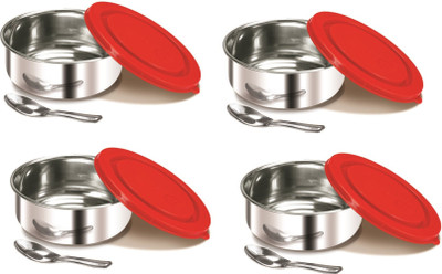 

Nano Nine Brunch StainlessSteel Containers, (250 ml x 4), Silver, 4 Containers Lunch Box(1000 ml), Red;silver