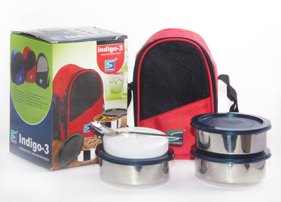 

Stenso Indigo 3 Red Colour 3 Containers Lunch Box(650 ml)