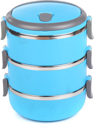 

Easy Lock Three Layer 3 Containers Lunch Box(2100 ml), Blue;silver