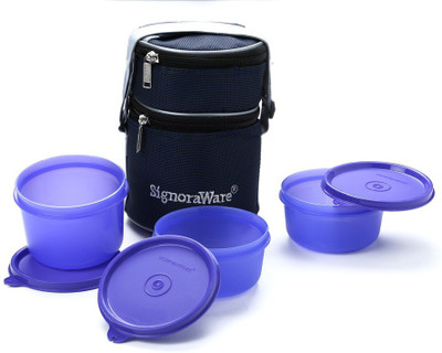 

Signoraware 538 Officers (With Bag) 3 Containers Lunch Box(1070 ml), Violet