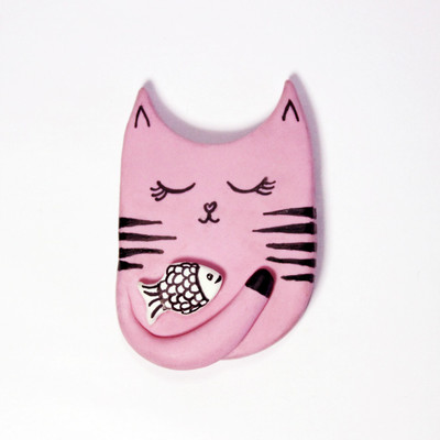 LittleThings Cat N Fish Fridge Magnet Pack of 1(Pink)