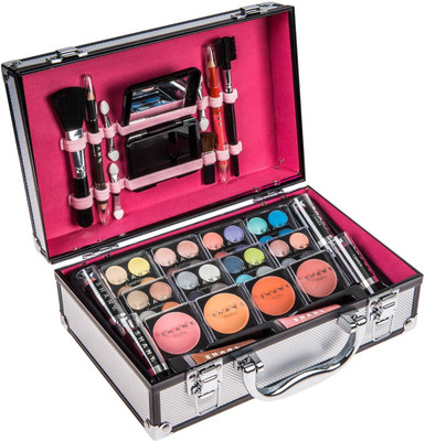 

Shany Carry All Trunk Train Case With Makeup And Reusable Black & White Aluminum Case