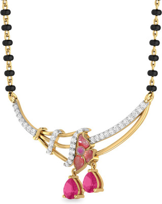 PC Jeweller The Nirjhara Diamond, Ruby Yellow Gold Mangalsutra Tanmaniya