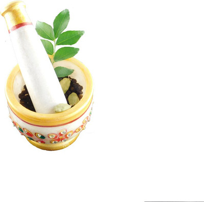 

Chave Marble Mortar / Kharal And Pestle Set Spice Mixer Small size with beautiful meenakari painting Melamine Masher(White, Gold, Pack of 2)
