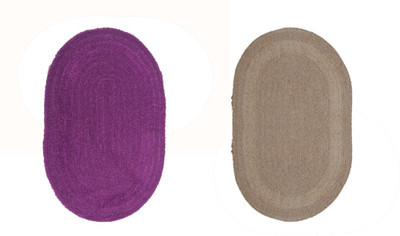 

Avira Home Cotton Bath Mat Oval Reversible Cotton Mat (Set Of 2)(Purple, Beige, Beige;purple