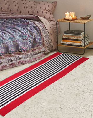 

Saral Home Cotton Floor Mat Stripe Design Cotton Bed Side or Kitchen Runner- 45X180 Cm -1Pc(Red