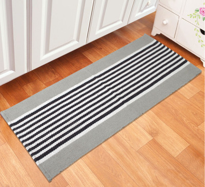 

Saral Home Cotton Anti-slip/Anti-grease Mat Stripe Design Cotton Bed Side or Kitchen Runner- 45X120 Cm -1Pc(Grey