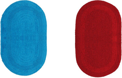 

Avira Home Cotton Bath Mat Oval Reversible Cotton Mat (Set Of 2)(Turquoise, Red, Red;turquoise
