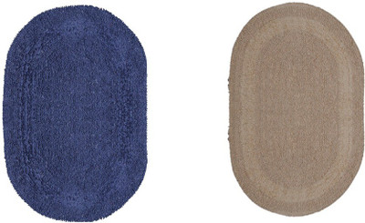 

Avira Home Cotton Bath Mat Oval Reversible Cotton Mat (Set Of 2)(Beige, Navy Blue