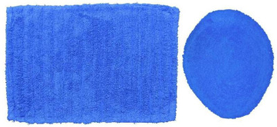 

Avira Home Cotton Bath Mat Oustanding Value Ribbed Bathmat & Toilet Lid Cover(Blue