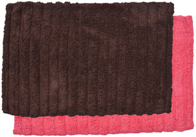 Avira Home Cotton Bath Mat Outstanding Value Ribbed Mat- Set Of 2(Pink, Brown, Brown;pink