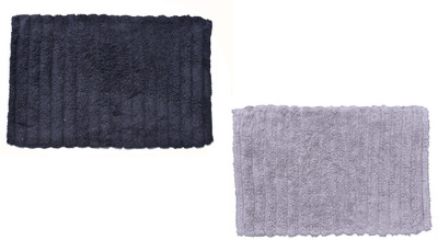 Avira Home Cotton Bath Mat Outstanding Value Ribbed Mat- Set Of 2(Gray, Black, Black;gray